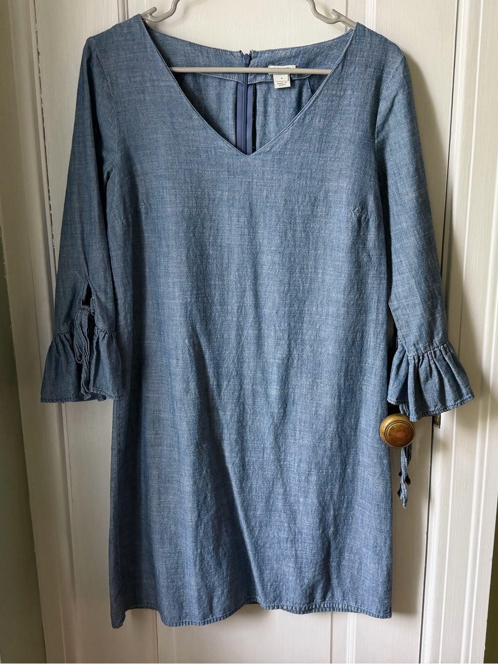 J. Crew Light Blue Chambray V-Neck Midi Dress with Ruffle Sleeves Size 4